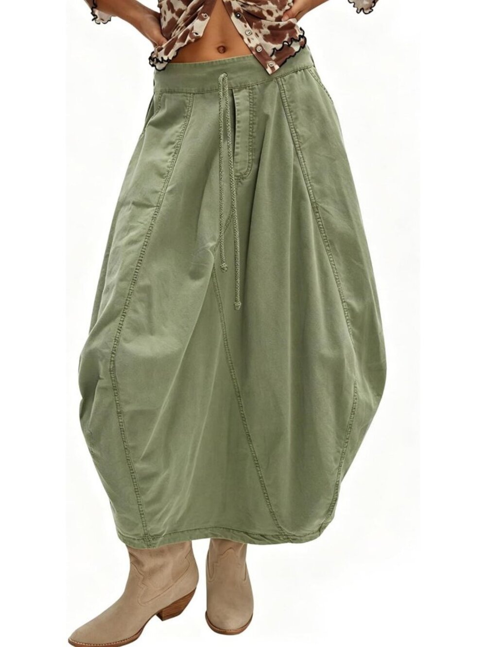 Y2K Cargo Midi Skirt with Pockets - Summer Baggy Parachute Style Maxi Skirt